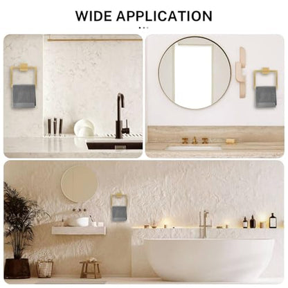 2-Piece Brushed Gold Towel Ring,Square Hand Towel Holder,Stainless Steel Modern Towel Holder Wall-Mounted Bathroom Towel Ring Towel Rack - color: Brushed Gold, size: 2 Pcs
