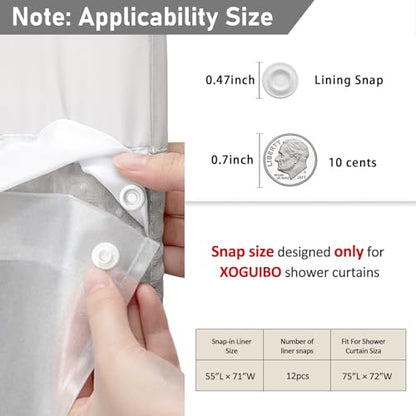No Hook Shower Curtain Snap-in PEVA Replacement Liner 71" W x 55" L - color: Peva Liner, size: Liner 71"W x 55"L