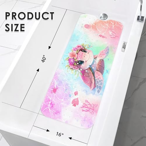 Cute Pink Sea Turtle Bathtub Shower Mat Marine Life Ocean Flower Non-Slip Tub Mat Extra Long Bath Floor Mats 40X16 Inch Machine Washable for Bathroom Tub Bath Mat for Toddler and Baby - color: Pink Sea Turtle