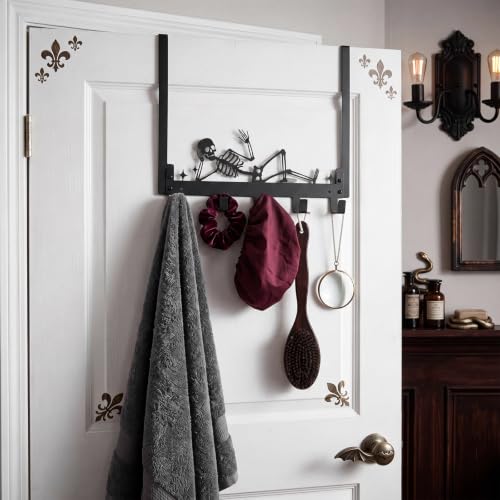 Kathfly Skull Over the Door Hooks Towel Hooks Heavy Duty Hanging Towel Rack Over Door Hanger, 5 Coat Hanger for Bedroom Bathroom Kitchen - color: Black, style: Skull