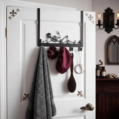 Kathfly Skull Over the Door Hooks Towel Hooks Heavy Duty Hanging Towel Rack Over Door Hanger, 5 Coat Hanger for Bedroom Bathroom Kitchen - color: Black, style: Skull