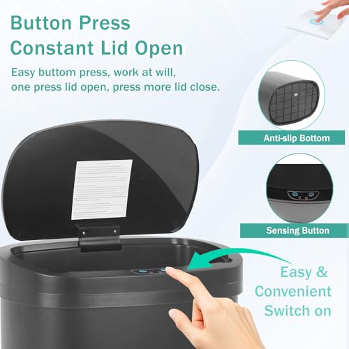 PayLessHere Kitchen Trash Can Automatic Trash Can with Lid 50 Liter 13 Gallon Touch Free High-Capacity Brushed Stainless Steel Waste Bin for Bathroom Bedroom Home Office (Black) - color: Black