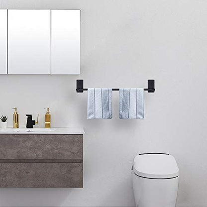 NearMoon Self Adhesive Bathroom Towel Bar- Stainless Steel Bath Wall Shelf Rack Hanging Towel Stick On Sticky Hanger Contemporary Style, NO Drilling (1 Pack, Matte Black, 27-Inch Towel Rack) - color: Matte Black, size: 27-Inch
