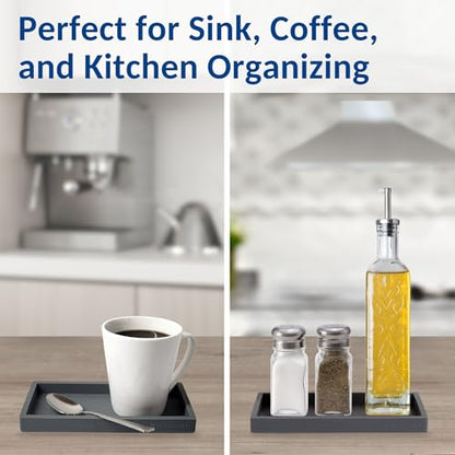 Spacewiser Countertop & Vanity Silicone Tray – 2 PC Small 7.7" Soap Tray | Kitchen Soap Tray Set, Dish Soap Tray for Kitchen Counter, Kitchen Sink Tray, Silicone Soap Dispenser Tray & Sponge Holder - color: Modern Gray, size: 2 PC Small - 7"