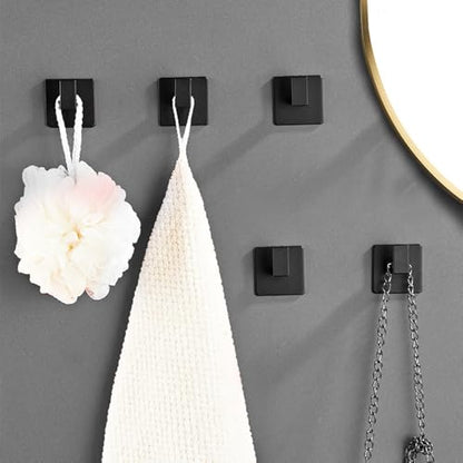 Bath Towel Hook,10 Pack Self Adhesive Square Coat Hooks, Sturdy No Drilling Robe Hook, Heavy Duty Aluminum Clothes Hanger, Wall Hooks for Bathroom Bedroom Kitchen (2 Inch,Black) - color: Black, size: 10 Pack