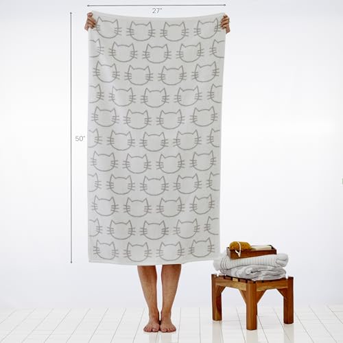 SKL Home Cat Jacquard 100% Cotton Reversible Bath Towel, White/Gray - size: 50 inches x 27 inches