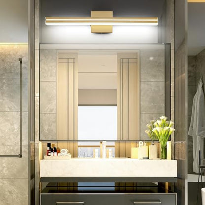 SineRise LED Modern Bathroom Vanity Light Fixtures (24-Inch, 3000K/4000K/6000K, Dimmable), Gold Modern Acrylic Bathroom Wall Lighting Fixtures Over Mirror - color: Gold, size: 24-Inch