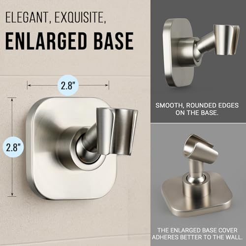 G-Promise Metal Handheld Shower Head Holder, No-Drill (Brushed Nickel) | Adhesive or Drilled Installation, Wide Adjustment Range Fits All Family Heights, Firmly Secure Showerhead, Easy to Install - color: Brushed Nickel