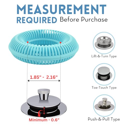 TubRing Pop-Up Drain Protector & Strainer Silicone Hair Catcher, Aqua | Easy snap-in design fits around bathtub stoppers. Customizable utility guard for clog prevention. Fits 1.85"- 2.16" drains. - color: Aqua