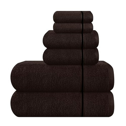 MyOwn Ultra Soft 6 Pack Cotton Towel Set, Contains 2 Bath Towels 28x55 inch, 2 Hand Towels 16x24 inch & 2 Wash Coths 12x12 inch, Ideal Everyday use, Compact & Lightweight - Chocolate Brown - color: Chocolate Brown, size: 6 Piece Set