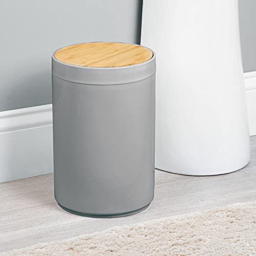 mDesign Plastic Round Trash Can Small Wastebasket - Garbage Bin Container with Swing-Close Lid - Bathroom Garbage Basket - Holds Waste, Recycling - 1.3 Gallon - Basa Collection - Gray/Natural - color: Natural/Grey