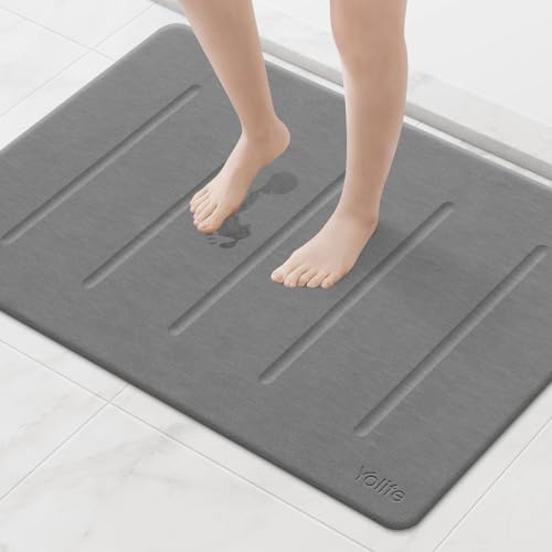 Yolife Stone Bath Mat Large, 32" x 20" Diatomaceous Earth Bath Mat for Bathroom, Super Absorbent Quick Drying Bathroom Stone Mat, Non-Slip Diatomite Shower Mat, Easy to Clean, Dark Grey - color: Dark Grey