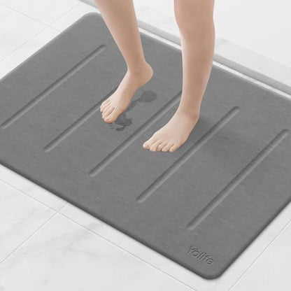 Yolife Stone Bath Mat Large, 32" x 20" Diatomaceous Earth Bath Mat for Bathroom, Super Absorbent Quick Drying Bathroom Stone Mat, Non-Slip Diatomite Shower Mat, Easy to Clean, Dark Grey - color: Dark Grey