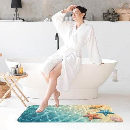 Bath Mat for Tub, Blue Seashell, 40 X 16 Inch, for Bathtub | Summer Beach Starfish Extra Long Tub with Suction Cups and Drain Holes for Kids Adults Elderly - color: Underwater Ocean Starfish