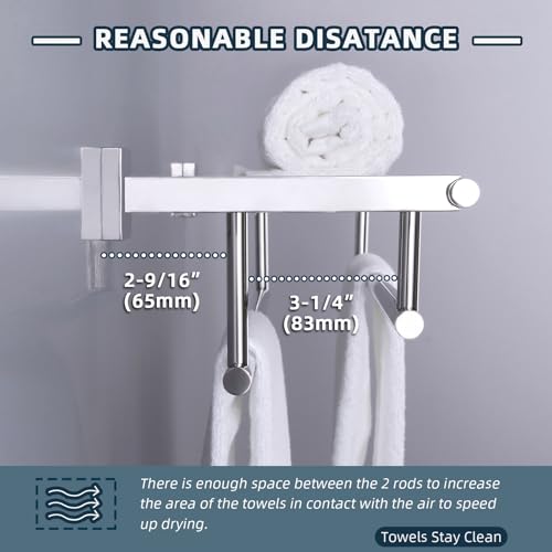 Angle Simple Bathroom Towel Rack, Towel Bar with Shelf, Polished Chrome | 23.62-In, SUS304 Stainless Steel, 2 Bars Design Separate Dry Wet Towels, Enough Space for Hanging Needs, Drill Screws Mount - color: Polished Chrome, size: 23.62-Inch