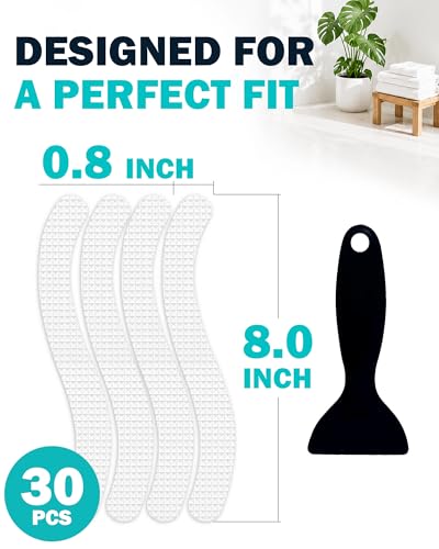 Anti-Slip Shower Stickers, Non-Slip Bathtub Appliques, Tub & Bath Strips | 30-Pack for Fuller Coverage | Clear, Low-Profile Design | Includes Scraper for Easy Application - color: Clear