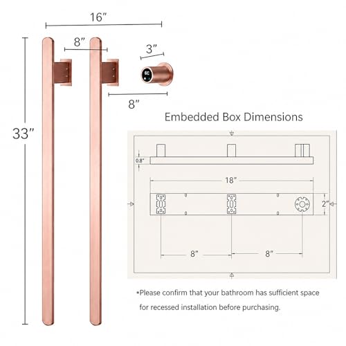 Bathroom Heated Towel Rack, Rose Gold Towel Warmer, 2Bars, 110V | Smart Touch Control, Wall Mounted, Concealed Hardwired, Stainless Steel, Dry Towels in Modern Bathrooms, Space-Saving Design - color: Rose Gold-2 Bars