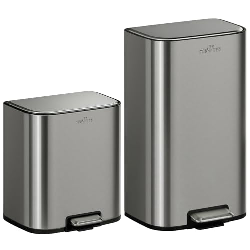 mVm 13 Gal Trash Can Set, 8+5.3 Gal Step Trash Can with Lid, Smooth Edge Garbage Bin for Home Office (Gray) - color: Gray, size: 13Gal