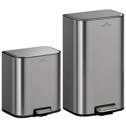 mVm 13 Gal Trash Can Set, 8+5.3 Gal Step Trash Can with Lid, Smooth Edge Garbage Bin for Home Office (Gray) - color: Gray, size: 13Gal