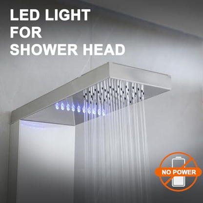 LED Shower Panels Tower System, LCD Temperature Display with Shelf, 304 Stainless Steel System with Rainfall Shower Head with Handheld Massage Body Jets Waterfall Bathtub, Brushed Nickel - color: Brushed Nickel