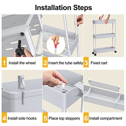 Slim Storage Cart 3 Tier,Bathroom Organizer Rolling Utility,Mobile Shelving Unit Slide Out for Office, Kitchen, Laundry Room & Narrow Places,Gray - color: Grey