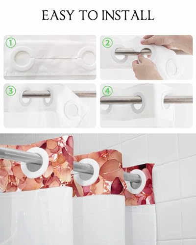 No Hook Shower Curtain and Snap in Liner Set, Red Eucalyptus Fabric Bathroom Stall Shower Curtains 48x72, See Through Mesh Top Window, Spring Summer Botanical Floral Leaves Country Hotel Style - color: Red, size: 48"W x 72"L (Pack of 1)