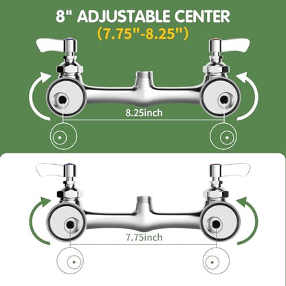 Wall Mount Kitchen Faucet, TOLSUNY Commercial Sink Faucet with 8-inch Swivel Spout, Brass Dual Handle Utility Laundry, Chrome Gooseneck Spout, for Laundry Room Restaurant Compartment Sink