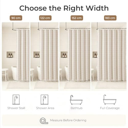 Boho Plaid Shower Curtain Farmhouse Striped Polyester-Linen Fabric Shower Curtains for Bathroom, Rustic Neutral Bathroom Curtain with Tassel 47x71 Inch - color: Cream, size: 47"W x 71"L (Pack of 1)