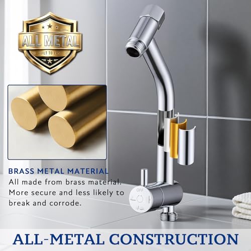 G-Promise 6.1 Inch Low-level Shower Diverter with Handheld Holder (Chrome) | All Metal Construction, 4 Spray Settings, 6.1 Inch Low Diverter, Dual Mount Shower Holder, Standard Thread Connection - color: Chrome, size: 4-Settings