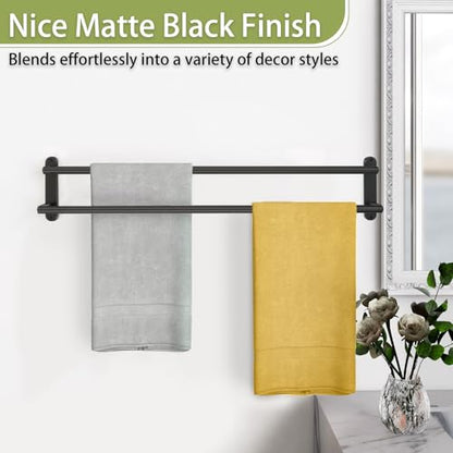Double Towel Bar 32 Inch, Towel Racks for Bathroom, Wall Mount Bathroom Towel Holder, Stainless Steel Bathroom Towel Rack, Towel Rod Double Towel Hanger(Matte Black) - size: 32 Inch