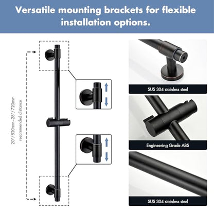 Adjustable 30-Inch Shower Slide Bar with 5-Function Handheld Shower Head, Stainless Steel Wall Mount Shower Slide Bar Set with Extra Hose (Oil Rubbed Bronze) - color: Oil Rubbed Bronze