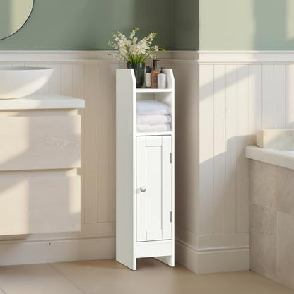 ZENY Slim Bathroom Storage Cabinet, Narrow Bathroom Cabinet with Door and Adjustable Shelves, Freestanding Toilet Paper Storage Cabinet for Small Spaces (White)