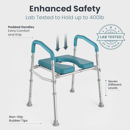 PELEGON Raised Toilet Seat with Handles (400lb) - Adjustable Height & Width Toilet Chair with Arms, Toilet Riser with Handles, Toilet Chair Over Toilet, Handicap Toilet Seat for Elderly (Teal) - color: Teal