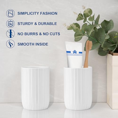 Bathroom Tumbler Cup Ceramic 2Pcs 12.6oz Reusable Toothbrush Cup 375ml,Toothbrush Holder for Your Bathroom (White) - color: Stripe-white, size: 2pcs