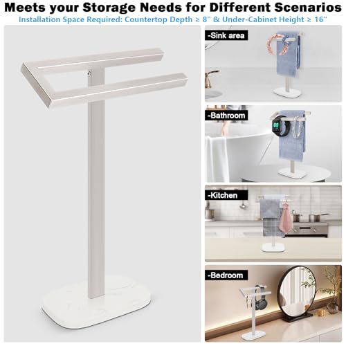 Livabber Standing Hand Towel Holder, 304 Stainless Steel Hand Towel Rack Stand with Heavy Marble Base, Bath Accessories, Towel Ring for Bathroom Kitchen Countertop, 14 Inch (Brushed Nickel) - color: Brushed Nickel