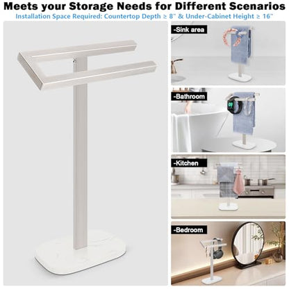 Livabber Standing Hand Towel Holder, 304 Stainless Steel Hand Towel Rack Stand with Heavy Marble Base, Bath Accessories, Towel Ring for Bathroom Kitchen Countertop, 14 Inch (Brushed Nickel) - color: Brushed Nickel