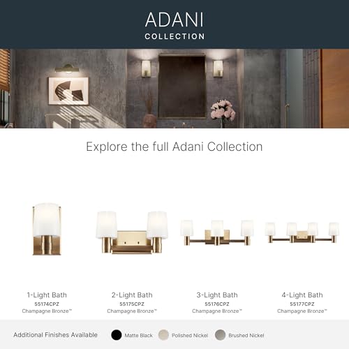 Kichler Adani 3-Light Bathroom Vanity Light, Champagne Bronze | Modern vanity light with opal glass for bathrooms and powder rooms (24" x 8.25"), 55176CPZ - color: Champagne Bronze, size: 24"