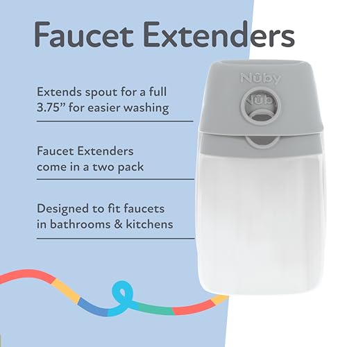 Nuby 2-in-1 Faucet Extenders for Toddlers - 2 Pack - Sink Extension for Bathroom or Kitchen - Helps Water Reach Kids for Handwashing