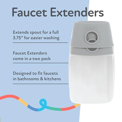 Nuby 2-in-1 Faucet Extenders for Toddlers - 2 Pack - Sink Extension for Bathroom or Kitchen - Helps Water Reach Kids for Handwashing