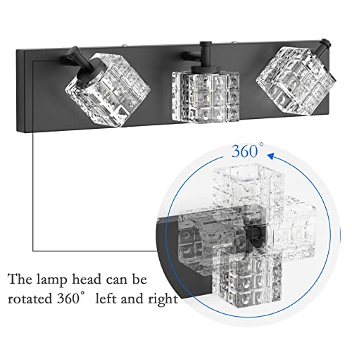Ralbay Black Vanity Light 3 Lights Modern Crystal Matte Black Bathroom Light Fixtures Modern Crystal Bathroom Vanity Light Fixtures - color: Black, size: 20 inch