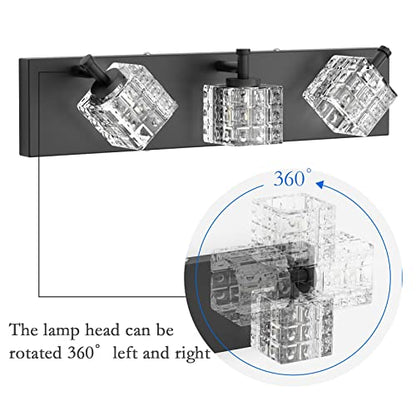 Ralbay Black Vanity Light 3 Lights Modern Crystal Matte Black Bathroom Light Fixtures Modern Crystal Bathroom Vanity Light Fixtures - color: Black, size: 20 inch
