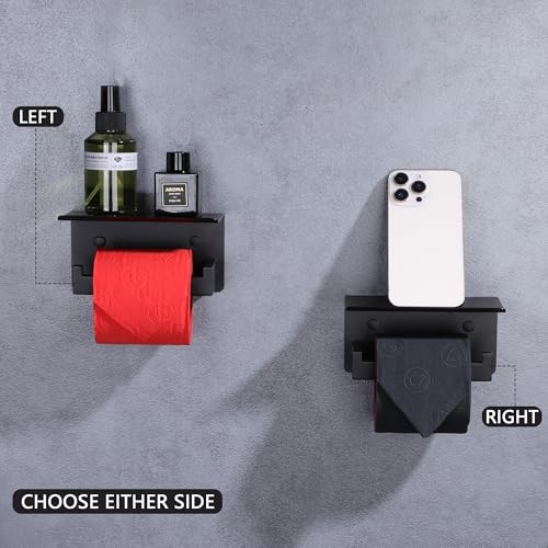 LANC Black Toilet Paper Holder with Shelf, Toilet Paper Roll Holder with Phone Shelf for Bathroom Kitchen Wall Mounted, 304 Stainless Steel TP Holder,Matte Black Left, A8367MB-LF - color: Matte Black, size: Left
