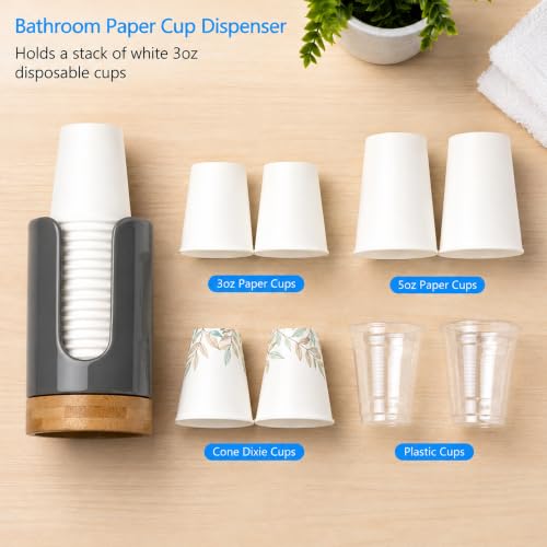 Ceramic Bathroom Cup Holder, 3-5 oz Cup Dispenser, Grey | Disposable Paper & Plastic Bathroom Cups Holder - Mouthwash Cups Dispenser for Bathroom, Guest Toiletries, Countertop, Coffee - color: Grey