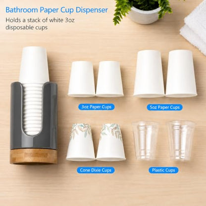 Ceramic Bathroom Cup Holder, 3-5 oz Cup Dispenser, Grey | Disposable Paper & Plastic Bathroom Cups Holder - Mouthwash Cups Dispenser for Bathroom, Guest Toiletries, Countertop, Coffee - color: Grey