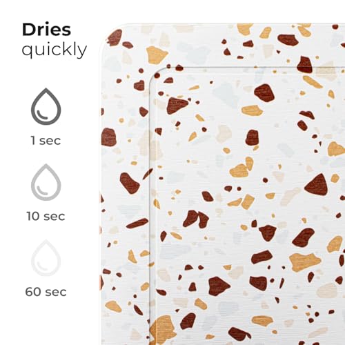 Bathroom Stone Mat Quick Dry - Diatomaceous Earth Stone Bath Mat - Anti Slip Shower Mat (Terrazzo Red) - color: Terrazzo Red