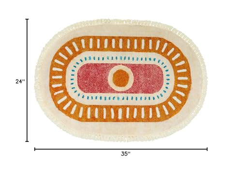 Lukinbox Boho Bathroom Rugs with Fringes, 2x3 Small Oval Washable Sun Area Rug for Bedroom, Ultra Soft Non-Slip Rainbow Throw Rug for Kids Room Nursery Entryway Kitchen - size: 2' x 2'11" (Oval)