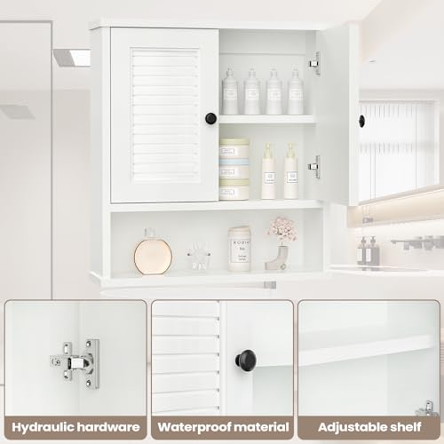 JMJA WPC Bathroom Cabinet Wall Mounted,Over Toilet Storage Organizer Adjustable Shelves,Suitable for Bathrooms,White