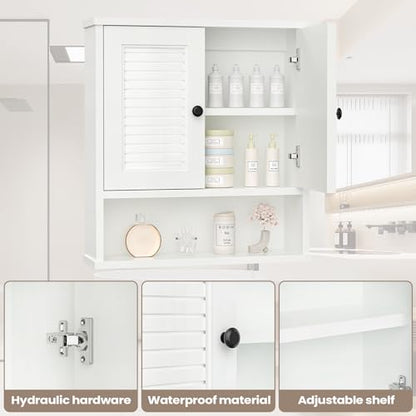 JMJA WPC Bathroom Cabinet Wall Mounted,Over Toilet Storage Organizer Adjustable Shelves,Suitable for Bathrooms,White