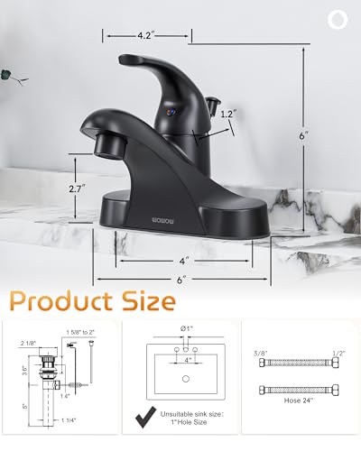WOWOW Black Bathroom Faucet One Handle 4 inch Centerset Bathroom Faucets with Lift Rod Drain Assembly Sink Faucet Lavatory Faucet Matte Black Bathroom Faucets - color: Black