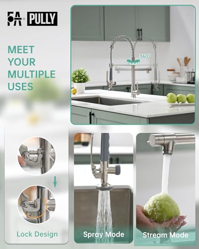 Fapully Commercial Pull Down Kitchen Sink Faucet with Sprayer Brushed Nickel - color: Brushed Nickel, style: Classic
